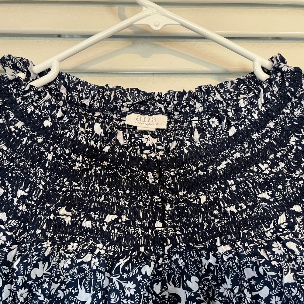 Ana Navy and White Floral Blouse